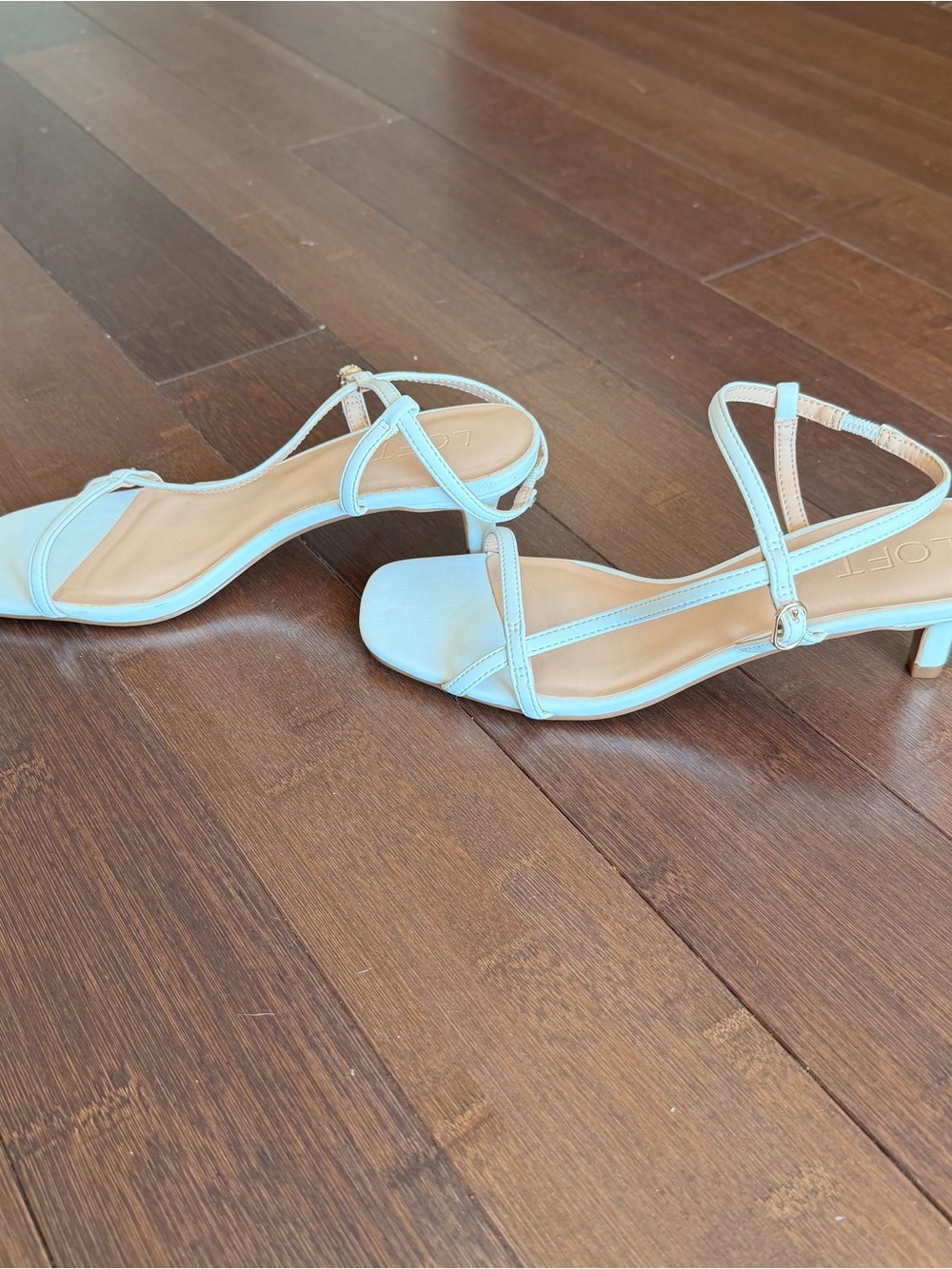 LOFT White Strappy T‑Bar Kitten Heel Sandals - Picture 3 of 6